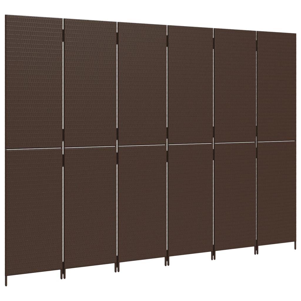 Room Divider 6 Panels Brown Poly Rattan